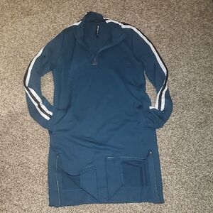 Athleta Olive Green Zip Up Sweater with Sporty Stripes